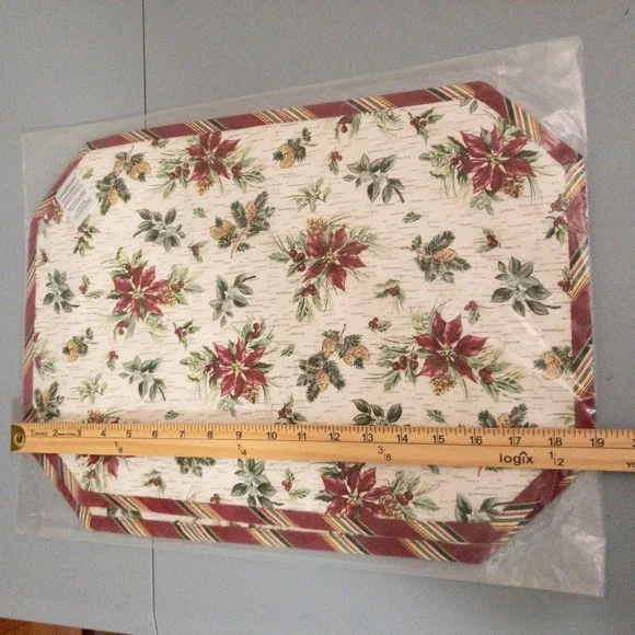 Longaburger Christmas Holiday Botanical Reversible 100% Cotton Placemat 2 Pack - Picture 9 of 10